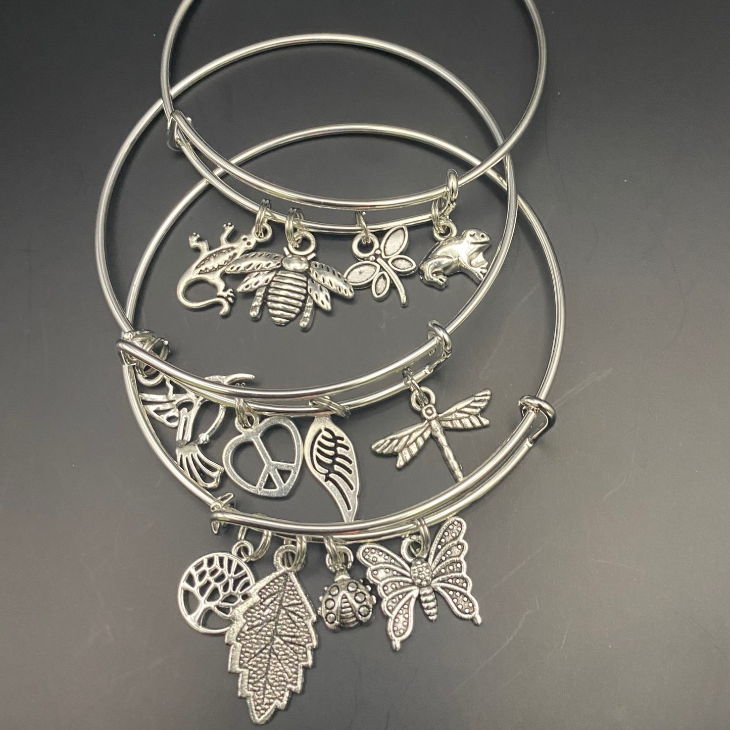 Basic Silver Charm Bangles